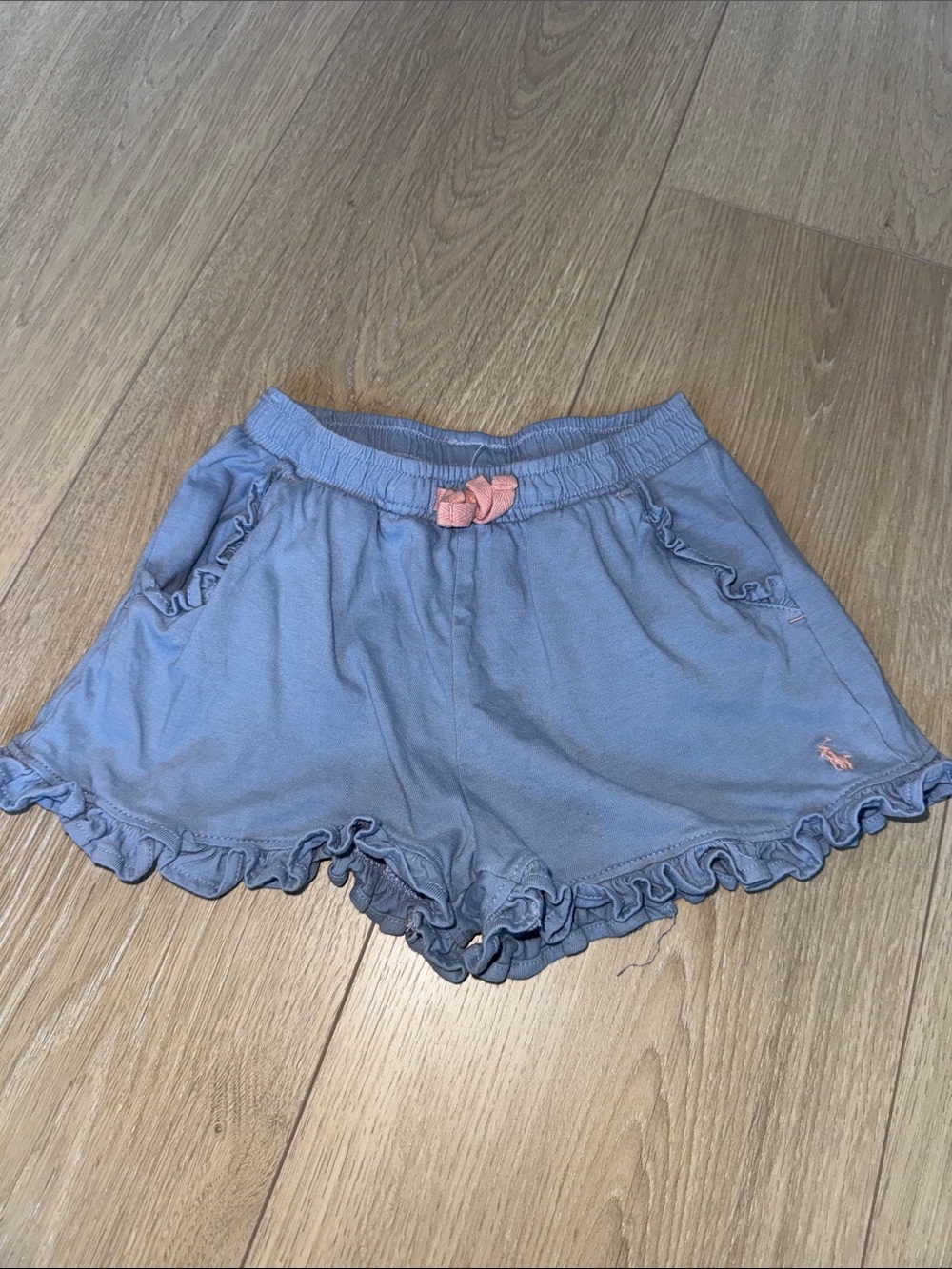 Ralph Lauren Blue Knit Ruffle Skort with Pink Bow Accent
